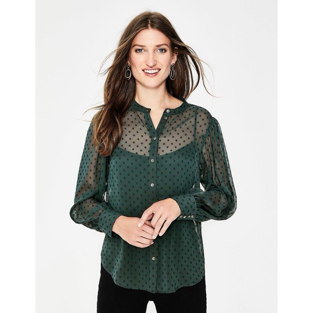 Boden Lyra Blouson Sleeve Green Shirt Size 12